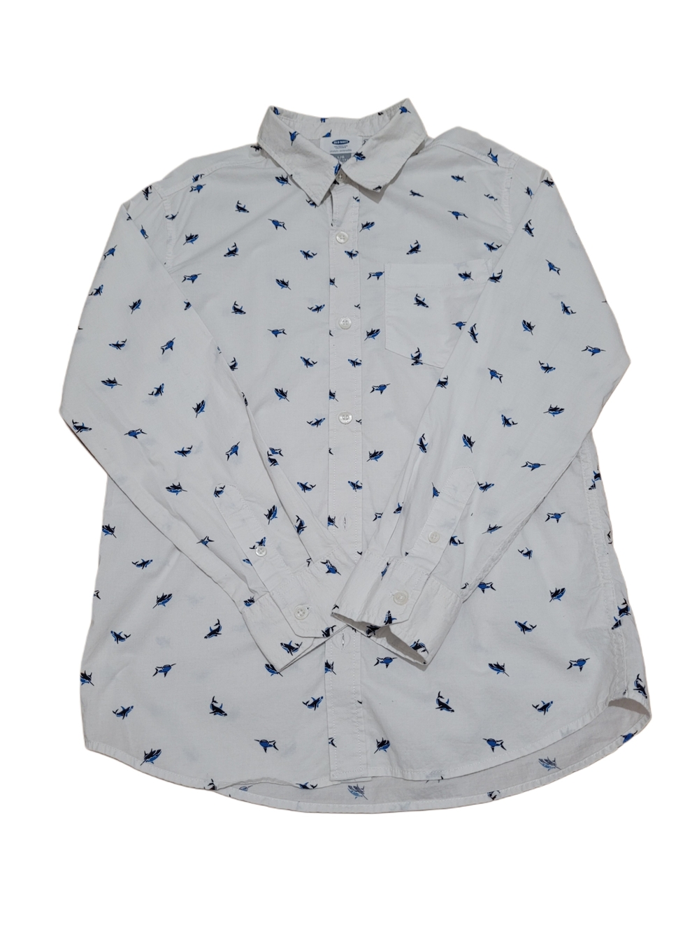 Old Navy White Button-Down Shirt with Blue Shark Print